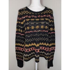 Free People Fair Isle Sweater Small Boho Chunky Knit Cozy Oversized